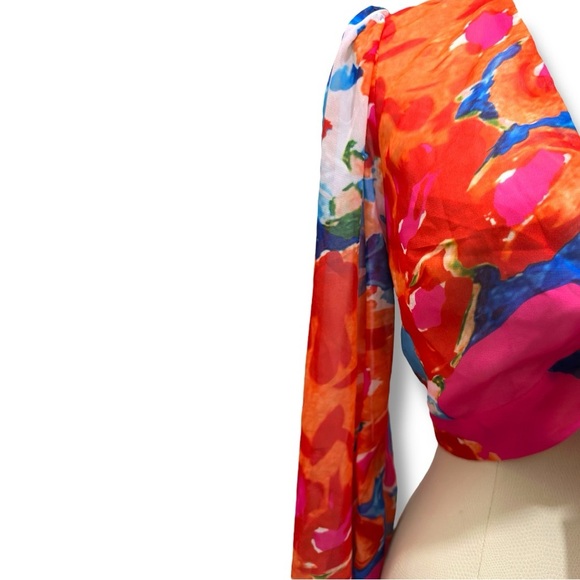 203 LUXXEL | NWT $59 Floral Tie Front Sheer Blouse (size S) - Picture 5 of 12